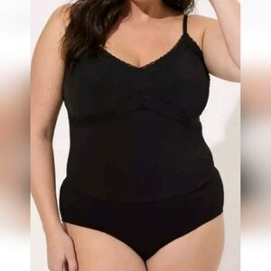 Torrid Studio Knit Cami Bodysuit Woman Plus 4X Sweetheart Lace Trim Black Nwt